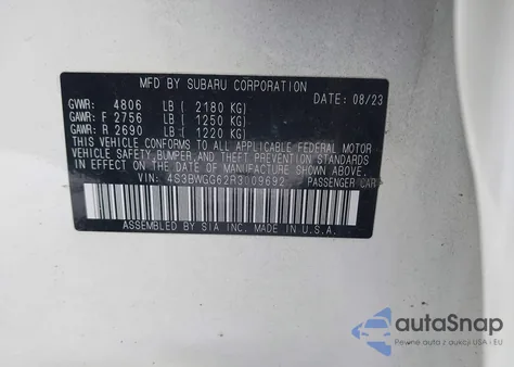 2024 Subaru Legacy Sport z USA, uszkodzony, nr VIN 4S3BWGG62R3009692